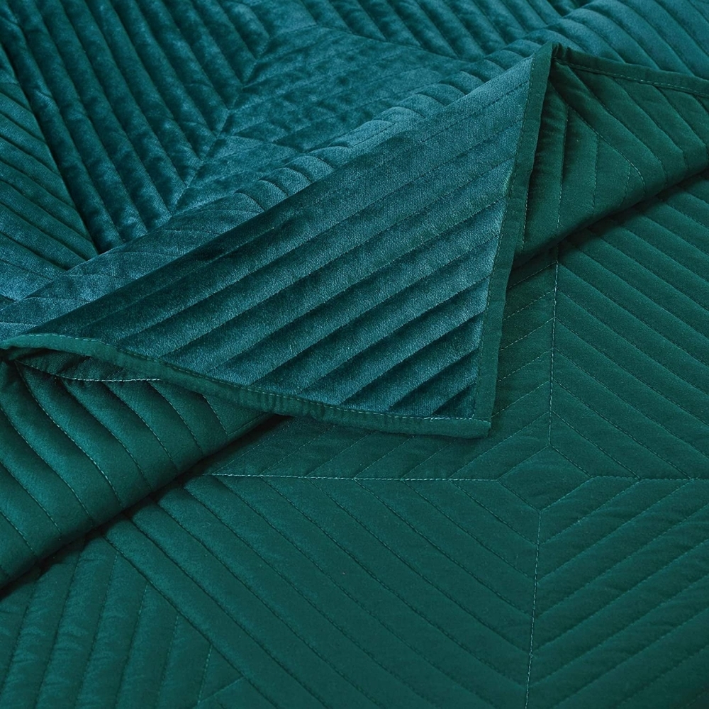 Barefoot Bungalow Riviera Velvet Modern Quilt Set, Teal, King - Reversible - Picture 4 of 10